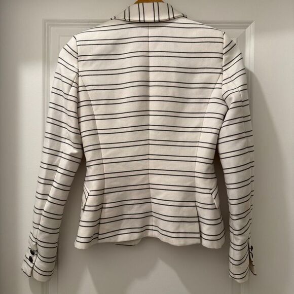 Zara Nautical Striped Blazer Size XS White and Navy Blue Anchor buttons - Picture 2 of 5